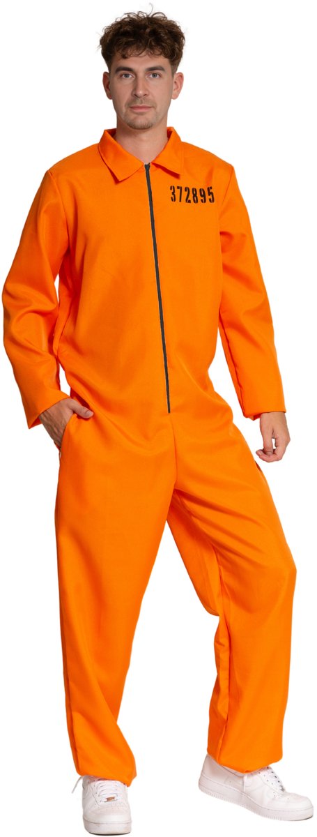 Partychimp Gevangene Kostuum Heren Oranje Boevenpak Overall Verkleedkleding Volwassenen Carnaval Themafeest - Oranje - L
