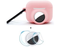 2 in 1 AirPods Pro 3 en Airtag Case - Beschermhoes - AirPods Pro 3 Cover - AirPods Pro 3 AirTag Hoesje - tracker - hoesje geschikt voor Apple Airpods Pro 3 - roze - met screenprotector