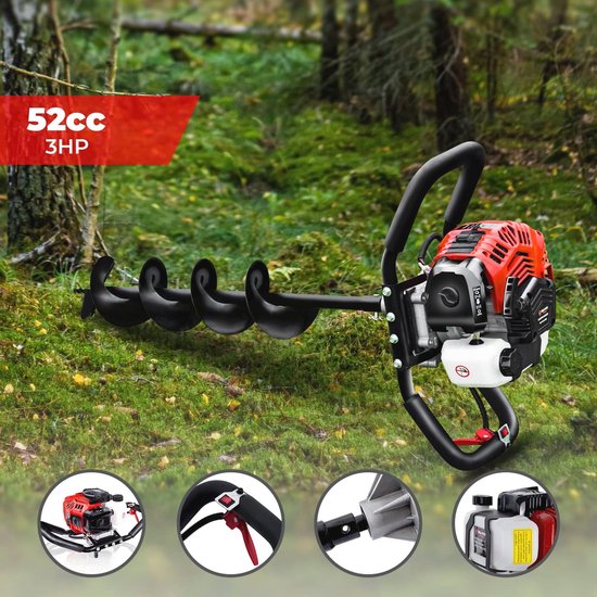 Benzine Grondvijzel Boormachine 52CC 3HP 2-takt met 3 Boren en Veiligheidsuitrusting — afbeelding 3