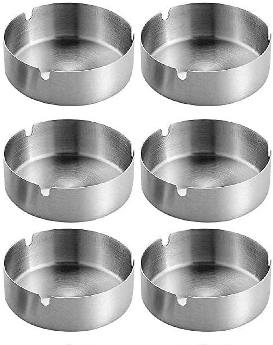 GOODEVN RVS Asbakken 6-Stuks Set - diameter 10 cm - Stevige & Duurzame Horeca Asbakken - Zware Kwaliteit Metalen Asbak voor Binnen en Buiten