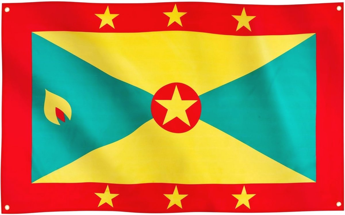 Grenada-vlag 91 x 152 cm met 4 roestvrije ogen - Caribische vlag voor binnen en buiten