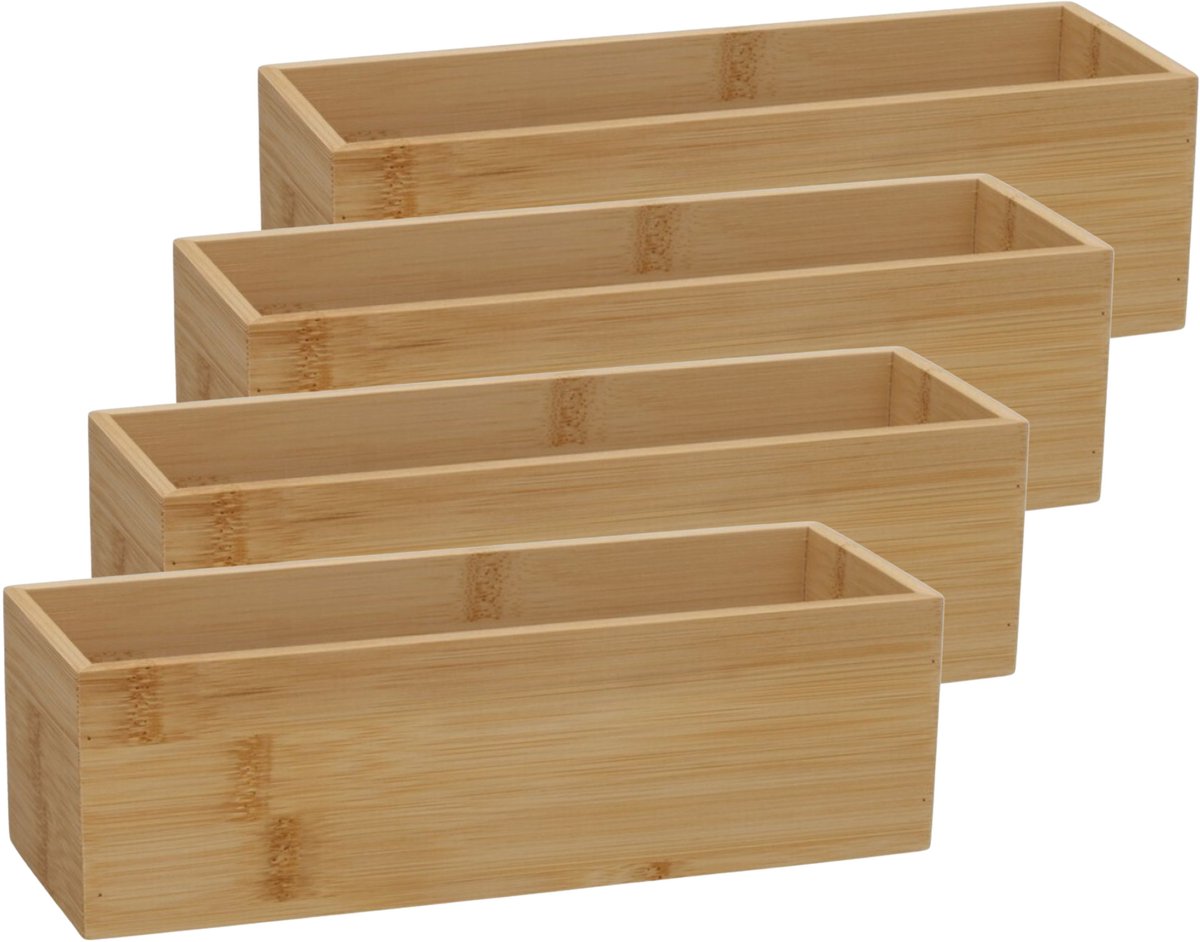 Gerimport Lade organizer - 4x - bamboe hout - 23 x 8 x 7 cm - bakje - kast organizer - organizer - doos