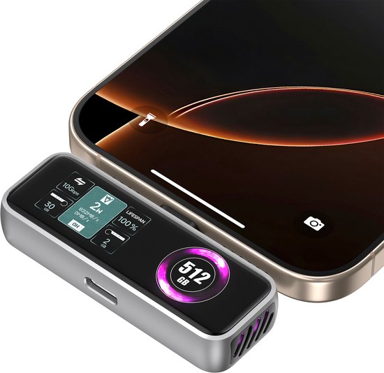 SSD externe ZIKE Z791C 512 Go - 10 Gbit/s, vitesse de 990 Mo/s - Compatible ProRes 4K/120 ips - Écran LCD, charge 27 W et ventilateur de refroidissement - Compatible iPhone/iPad/ PC/PS5