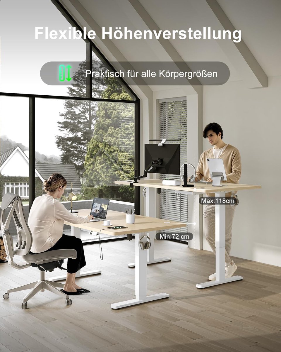 Elektrisch in hoogte verstelbaar bureau - 180x80 cm - Eiken - verstelbaar bureau 180x80 cm – - Medahomestore
