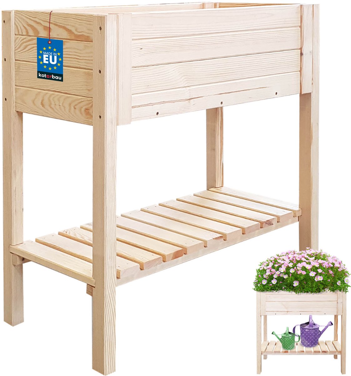MK Trading Serie - Houten Bloembak - 79 CM - Met Pootjes - Met Plank