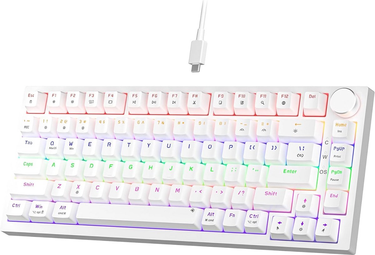 Compact Mechanisch Gaming-toetsenbord 75% TKL Hot Swappable met LED Achtergrondverlichting voor PC en Mac