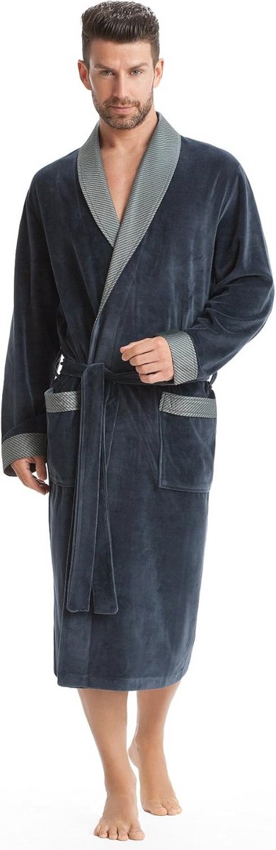 Elegante knuffelzachte badjas voor heren met reverskraag en ceintuur