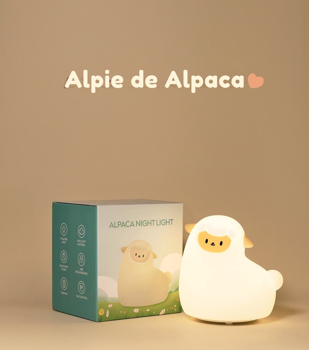 Heppie® Alpaca Lamp - Nachtlampje voor Kinderen & Baby - Siliconen - Lampje Slaapkamer - Knijplampje - Touch lamp - Kraamcadeau - Babyshower - Bang - Donker - Stressbal - Baby Cadeau - Melamine & BPA-vrij - Geboorte Cadeau - Lampje - Schaap - Lama – foto 5