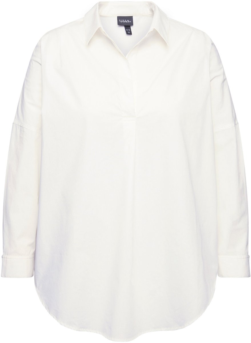 Ulla Popken - Dames - Blouse decoratieve plooien oversized overhemdkraag - Off-white - Maat 54+