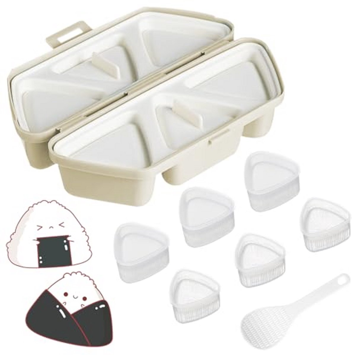 Triangular Onigiri Mould - 6-in-1 Sushi Rice Ball Maker with Spoons