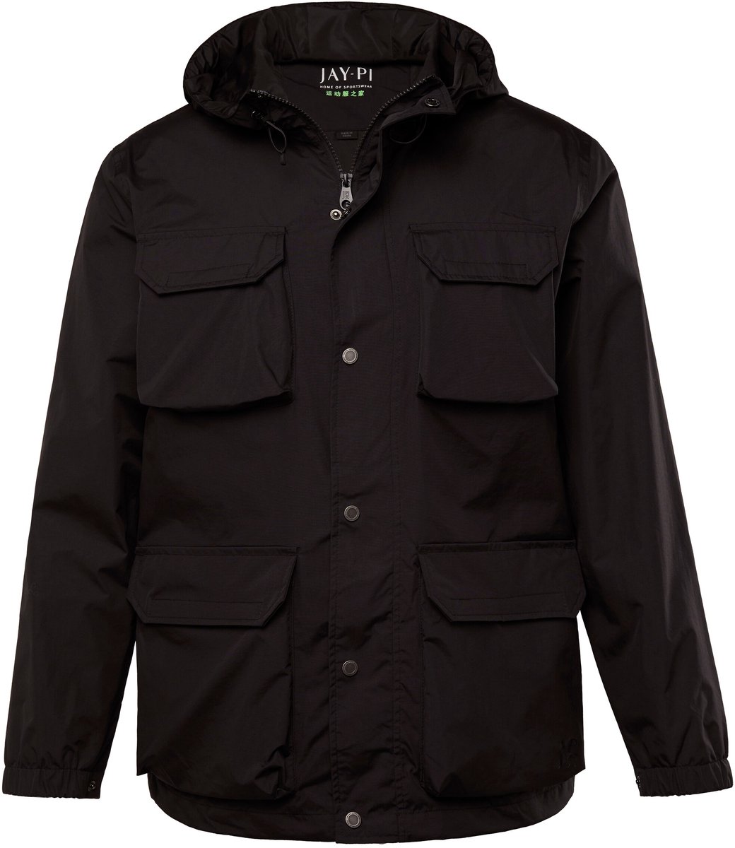 JAY-PI - Heren - Functioneel jack Buik-Fit outdoor regenjas - Zwart - Maat XL