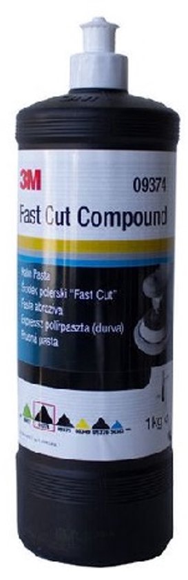 3M Fast Cut Compound poetsmiddel in een zwarte fles van 1 kg.