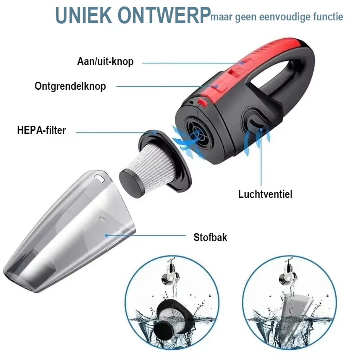 120W Kruimelzuiger Snoerloos - Handstofzuiger - Zwart - afbeelding 3