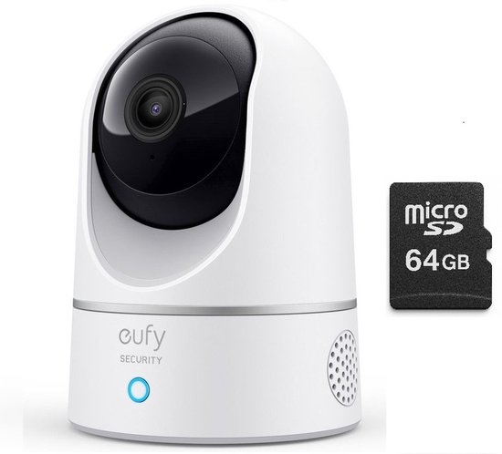 eufy 2K Binnencamera Pan & Tilt + Samsung 64GB MicroSD