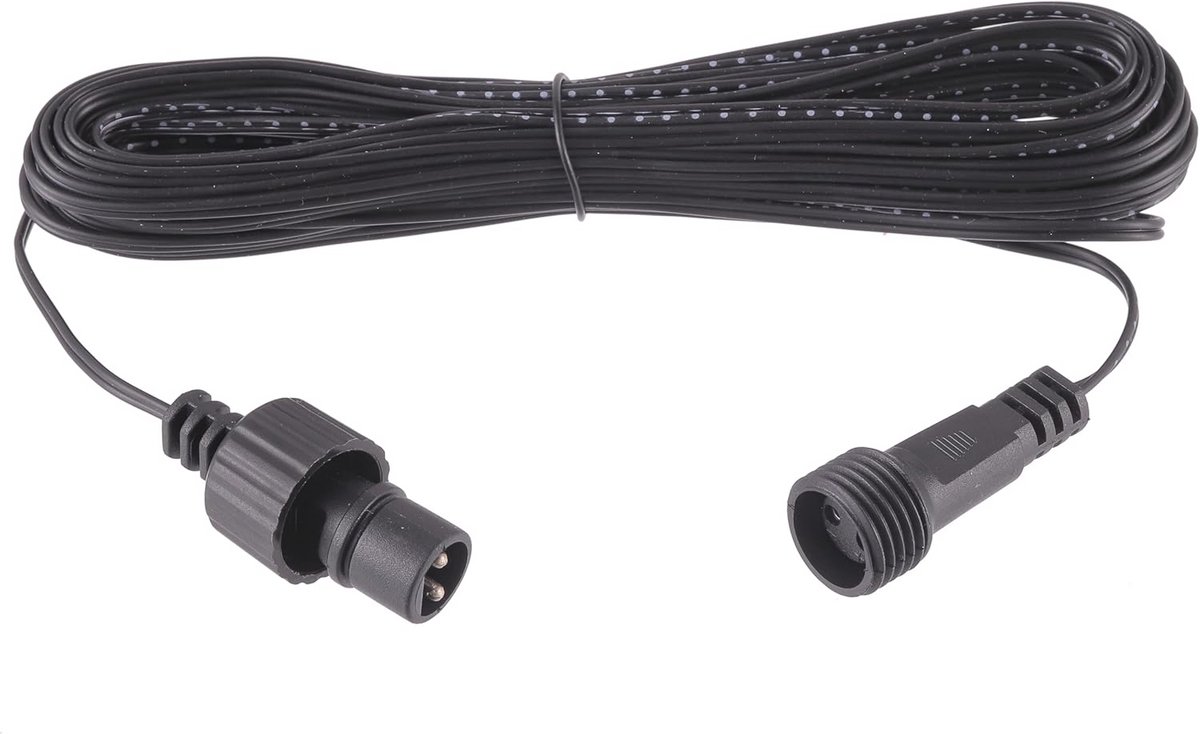 10 m kerstlichtverlengkabel - IP44 waterdicht, zwart, 2-pins man-naar-vrouw-connector