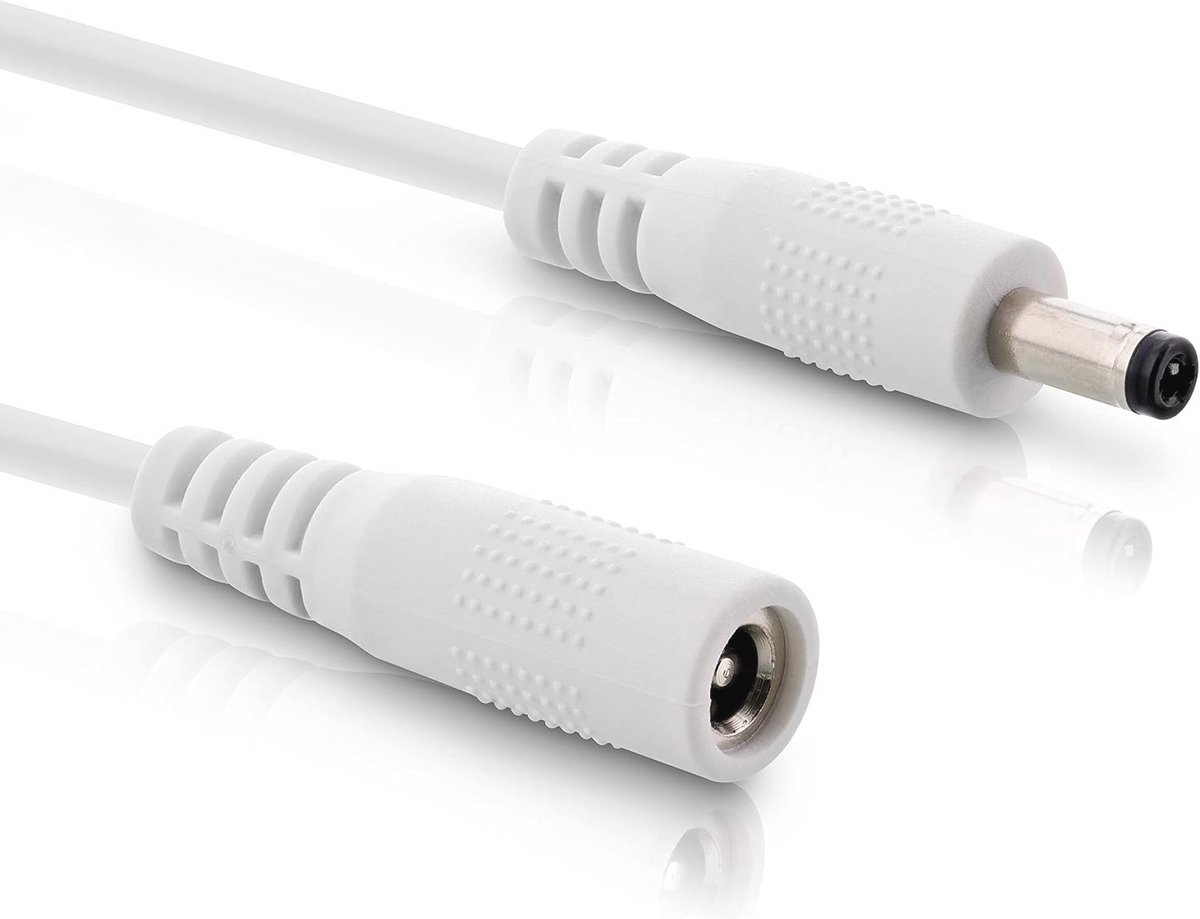 Universele DC-verlengkabel 5,5 x 2,1 mm - Voedingskabel voor Ledstrips, Bewakingscamera's, Printers en meer - 2m Wit