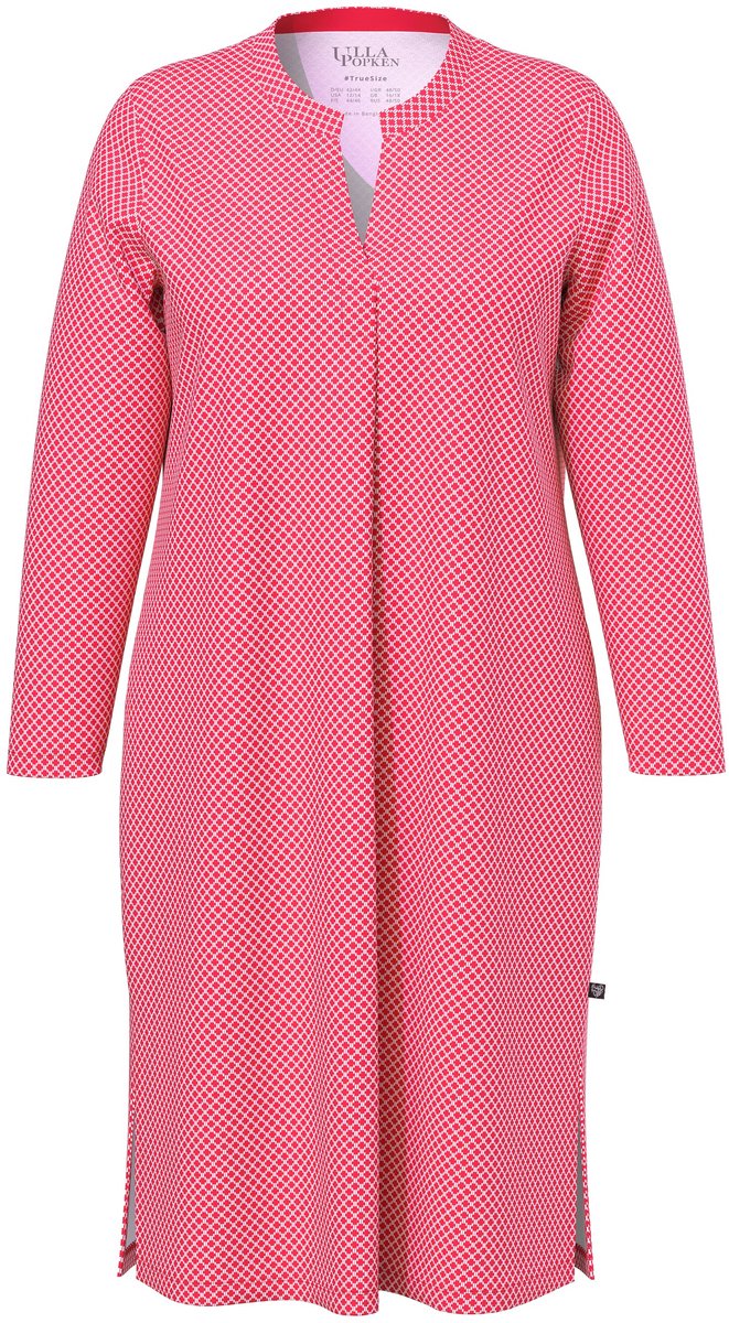 Ulla Popken Dames - Nachthemd patroon ronde hals lange mouwen - Magenta - Maat 46+