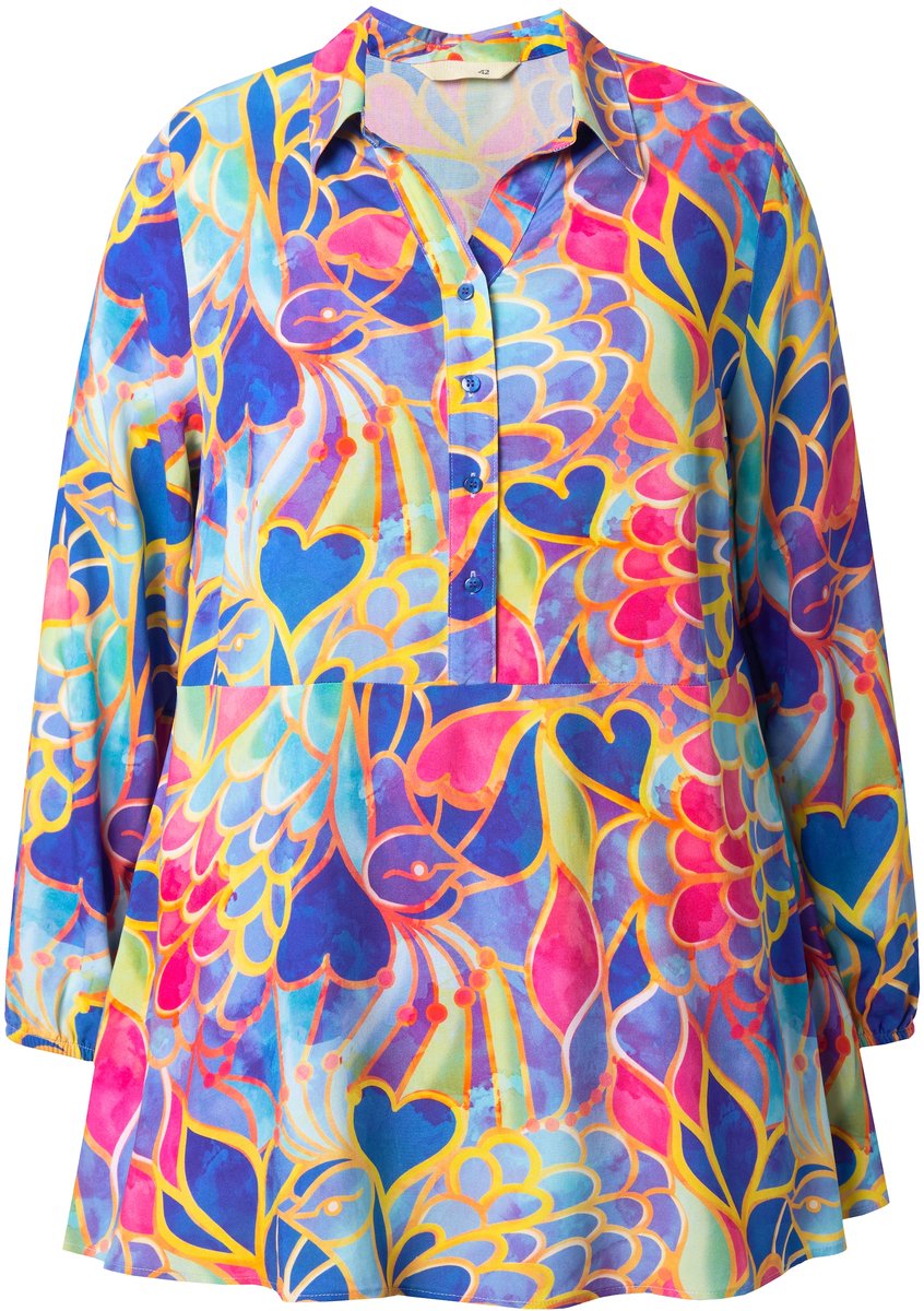 MIAMODA - Dames - Blouse A-lijn mozaïek-patroon lange mouwen - Multicolor - Maat 52