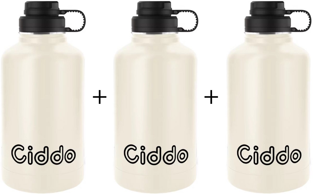 3x Ciddo | TANKR© | 1,9L | Fles| Bundel | 3-Pack | Waterfles | RVS Drinkfles 24 uur koud/12 uur warm | HYROX | GYM | Ideaal voor de gym | Cadeau voor haar/hem | Waterfles | Volwassenen - Kinderen | Zomer | vakantie | Bottle | Thermosfles