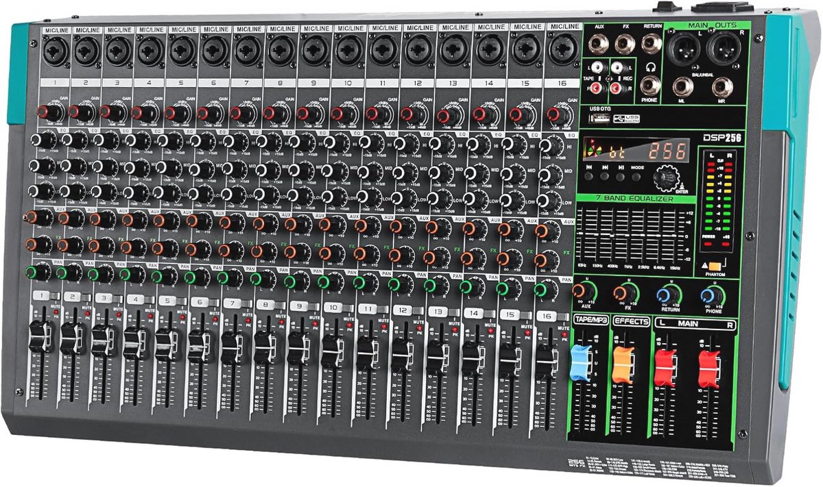 Professionele 16-kanaals DJ mixer met DSP-effecten en Bluetooth