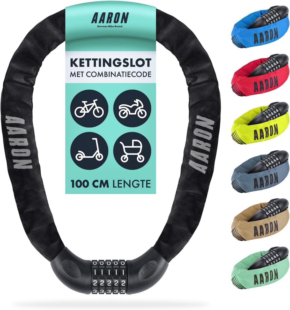 Fietsslot met 5-cijferige code - kettingslot van staal voor hoge veiligheid - slot voor e-bikes