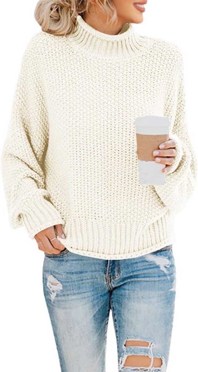 Oversized Damestrui met Col en Vleermuismouwen - Lange Mouwen Grof Gebreid