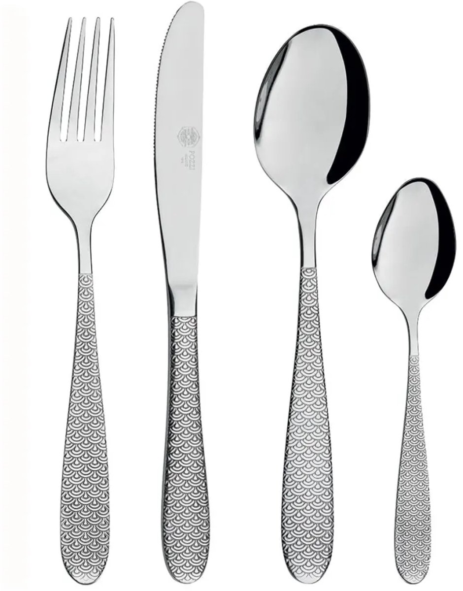 POZZI Liberty 24-delige Zilveren Bestekset – Met Gedegraveerde Schacht – 6 Couverts – In Geschenkdoos