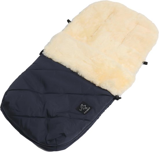 Voetenzak voor kinderwagen en buggy van echte lamsvacht, marineblauw, met ritssluiting — afbeelding 2
