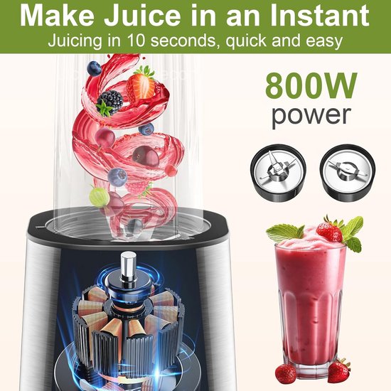 Mini Smoothie Maker - 850W Elektrische Blender met Schenkdeksel van Merkloos — afbeelding 3