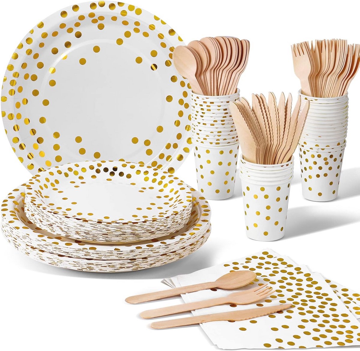 Wit Goud Papieren Servies Set - 140 Stuks voor Feestelijke Gelegenheden