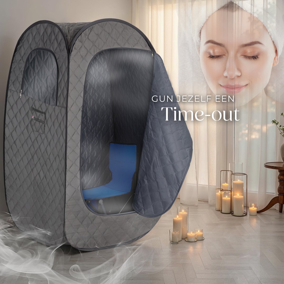 tectake® Mobiele Sauna ThermaLuxe I - Draagbare Stoomsauna - Stoomcabine met 15 Temperatuurstanden en Timerfunctie - Inclusief Afstandsbediening, Mat, Stoel en Draagtassen - Met Stoomverdeler voor Olieën en Geuren thumbnail 8