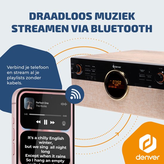 Denver Retro Platenspeler - DAB+/FM Radio - CD - Cassette - Bluetooth - Auto stop - MRD180 — afbeelding 3