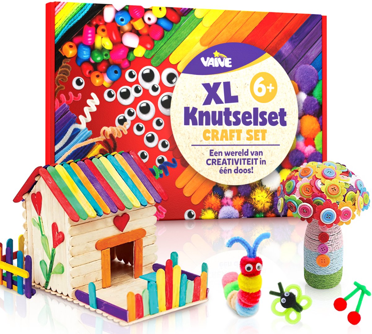 Vaive Knutselset 905-delig – Knutselen Meisjes & Jongens - Kralen, Veren, Pompons & Wiebeloogjes - Knutselkoffer - Knutselspullen - Knutselpakketten — afbeelding 6