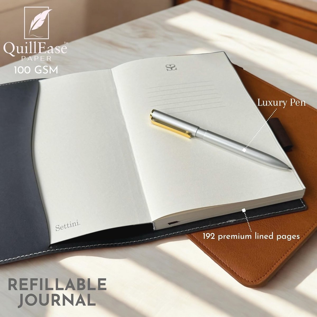 Hervulbaar dagboek met dubbele pennenhouder en luxe pen - 256 pagina's gelinieerd papier - groenblauw met levensboom — cadeau in Kalenders & Planners - foto 6