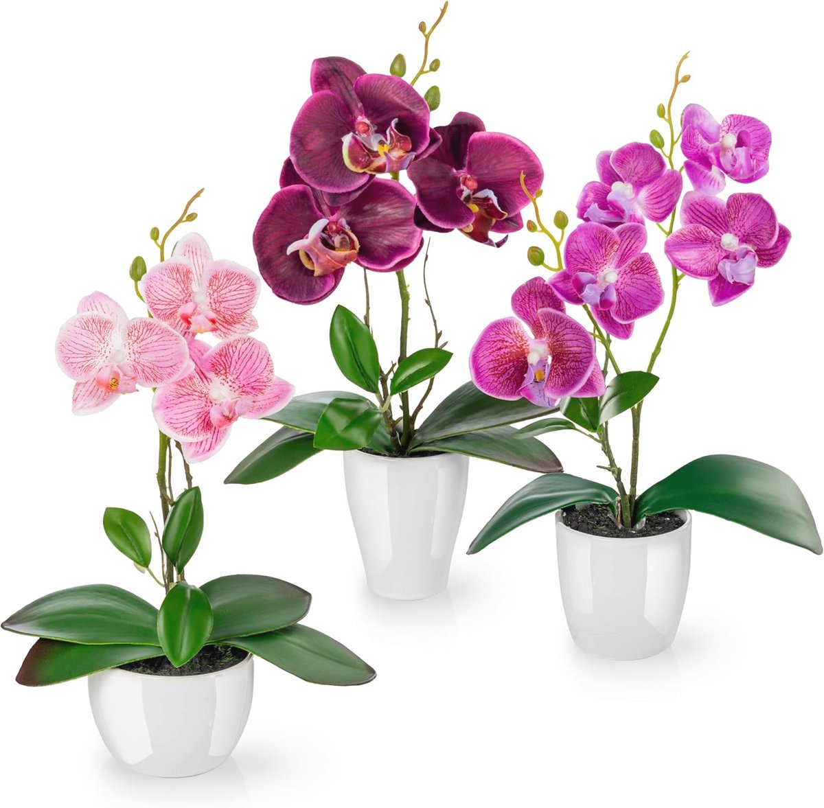 Set van 3 Kunstorchideeën in Hoogglans Potten - Decoratieve Kunstbloemen