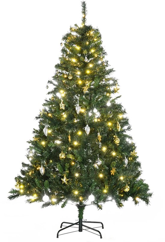 HENGMEI Ilex Kerstboom, 150 cm, kunstkerstboom met 8 lichtmodi, verlichting, standaard, dennenappels, dichte takken, kerstboom 90 cm