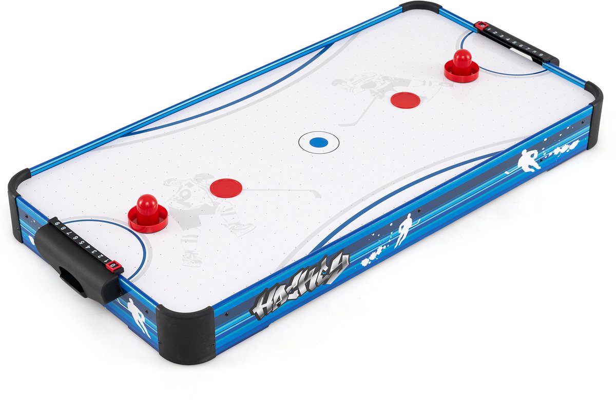 COSTWAY Airhockeytafel, Air Hockey speeltafel met 12 V motor, 2 pucks en 2 schuivers, elektrische luchthockey, tafelhockey voor kinderen en volwassenen, ijshockey voor thuis, speelkamer, kantoor