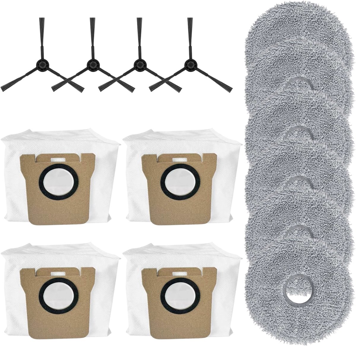 Accessoirekit - geschikt voor JONR P20 PRO robotstofzuiger - met 2 paar zijborstels, 4 filters en 6 dweilpads