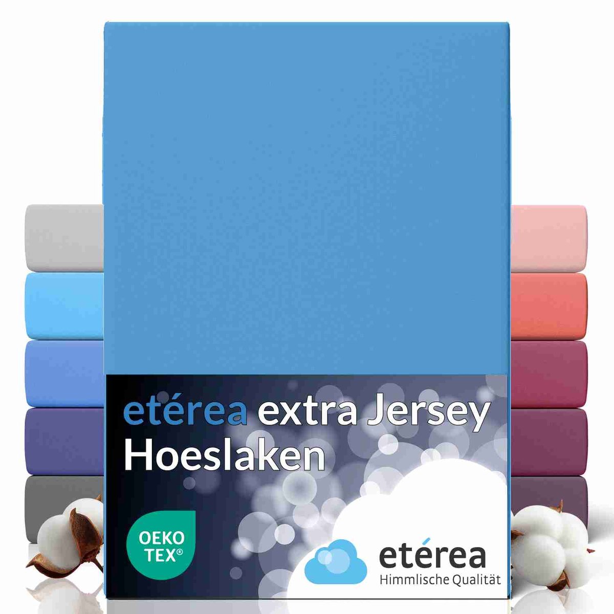 etérea Extra Jersey Hoeslaken 240x220 cm - Oekotex - 100% katoen - bis 35 cm - Blauw