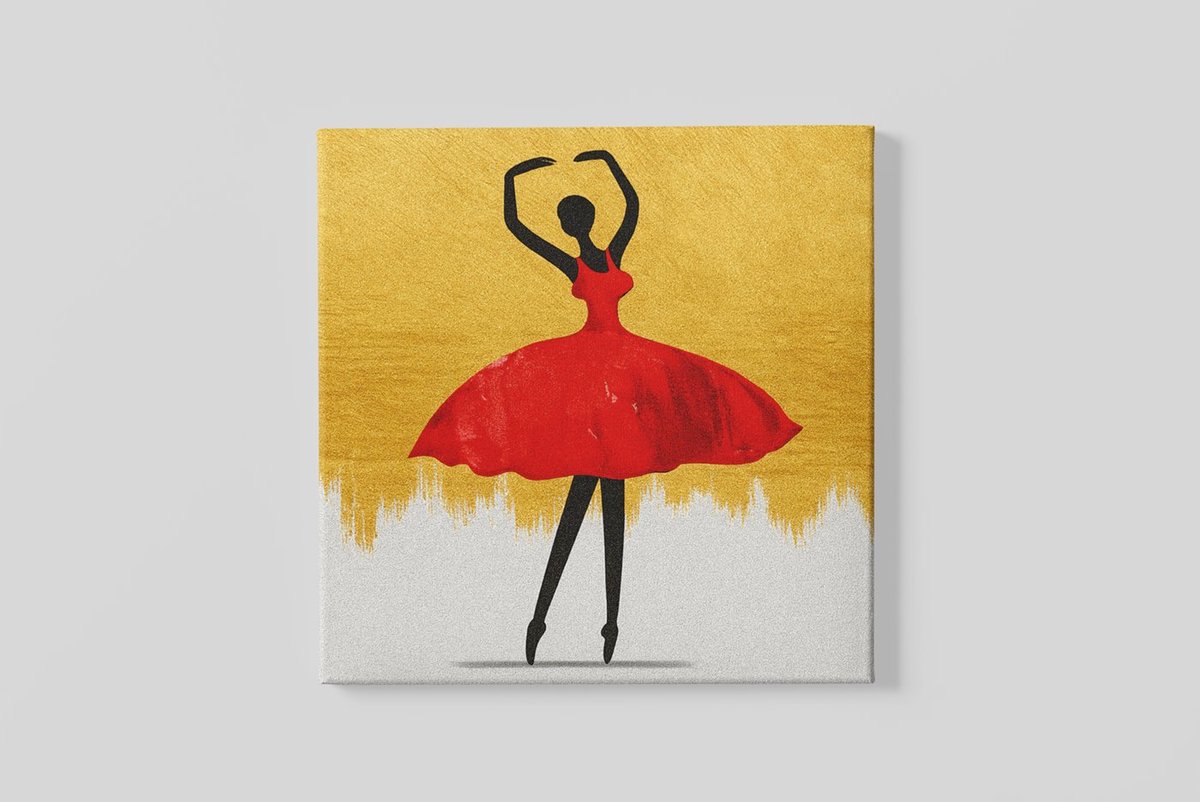 Trendex Global Vierkant Canvas Schilderij – Ballerina – Rood – Kunst – Moderne Wanddecoratie – 40×40 cm