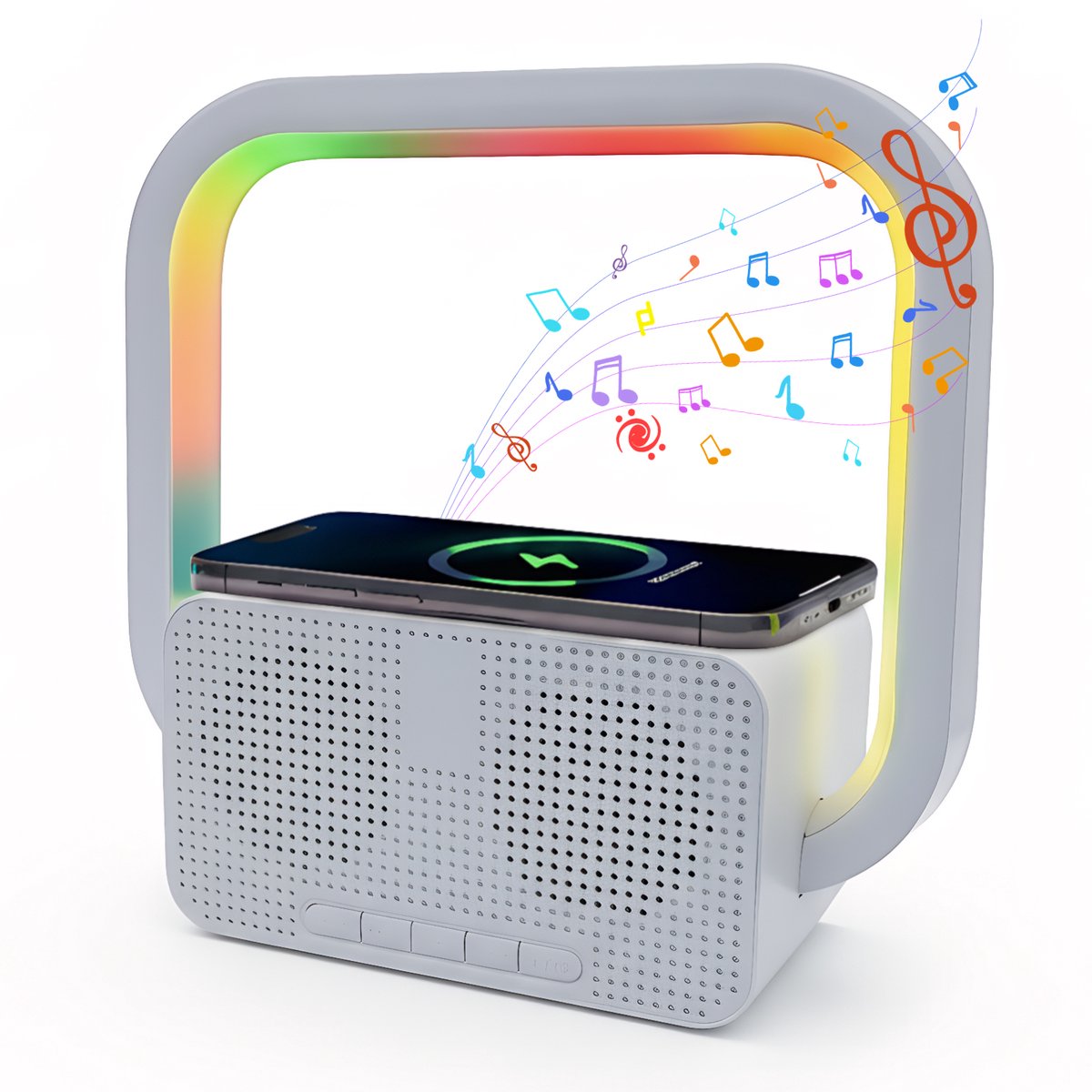 longziming -Luidspreker – Bluetooth Speaker – Draadloos Oplaadstation met Bluetooth Speaker – LED Sfeerverlichting – Speaker met Helder Geluid – Multifunctionele Bureau- en Nachtkast Speaker