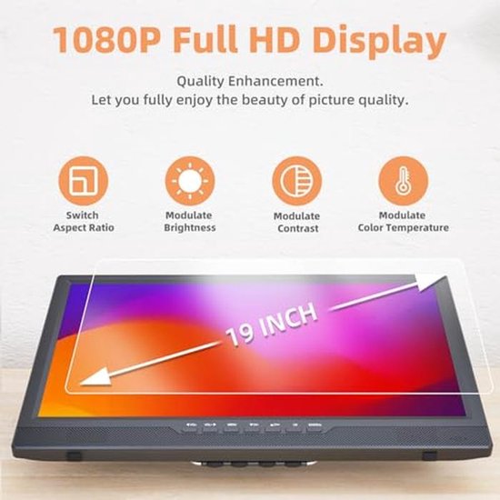 Draagbare 19 inch 1080p TV met Antenne - Mini TV voor Keuken, Slaapkamer, Camping en Camper — afbeelding 4