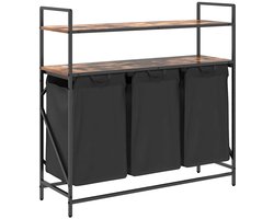 vidaXL - Wasmand - 3 - vakken - met - planken - gerookt - eikenkleurig