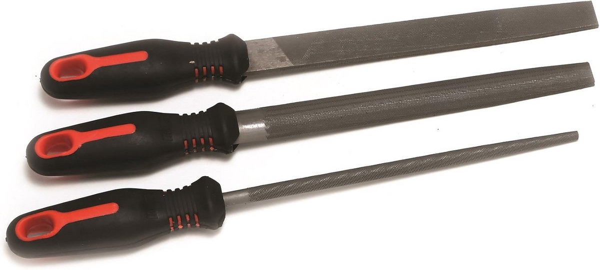 Set van 3 Vijlen Experts: Platte, Halfronde en Ronde Vijl met Softgrip Handvat – 200 mm