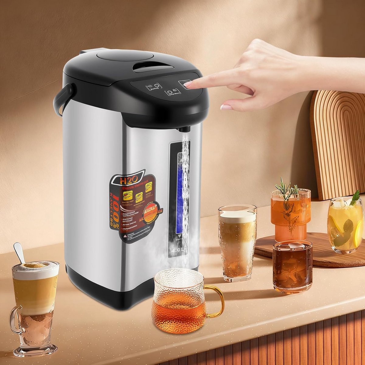 Elektrische Waterkoker Dispenser 4 Liter RVS Warmhoudfunctie