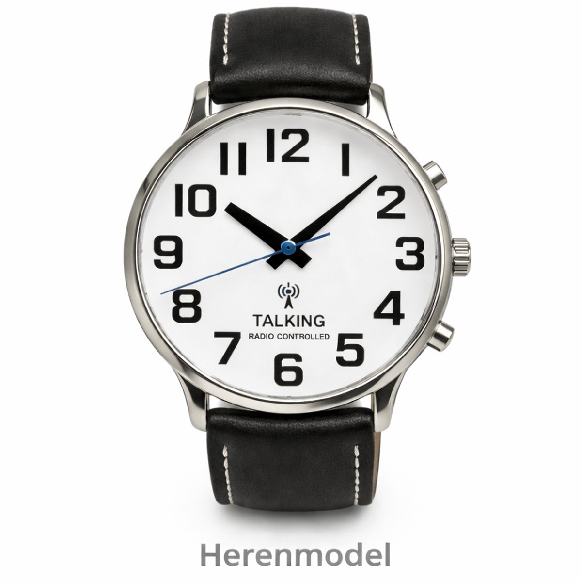 Nederlands sprekend horloge – Radio-gestuurd – leren band-heren