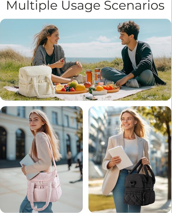 Koeltassen - Lunchtas - Handvat Riem - Koeltas - Lunch Bag - Geïsoleerde Koeltas - Picknicktas - Geschikt voor werk, kantoor, reizen en picknicks（Roze） van Merkloos — afbeelding 3