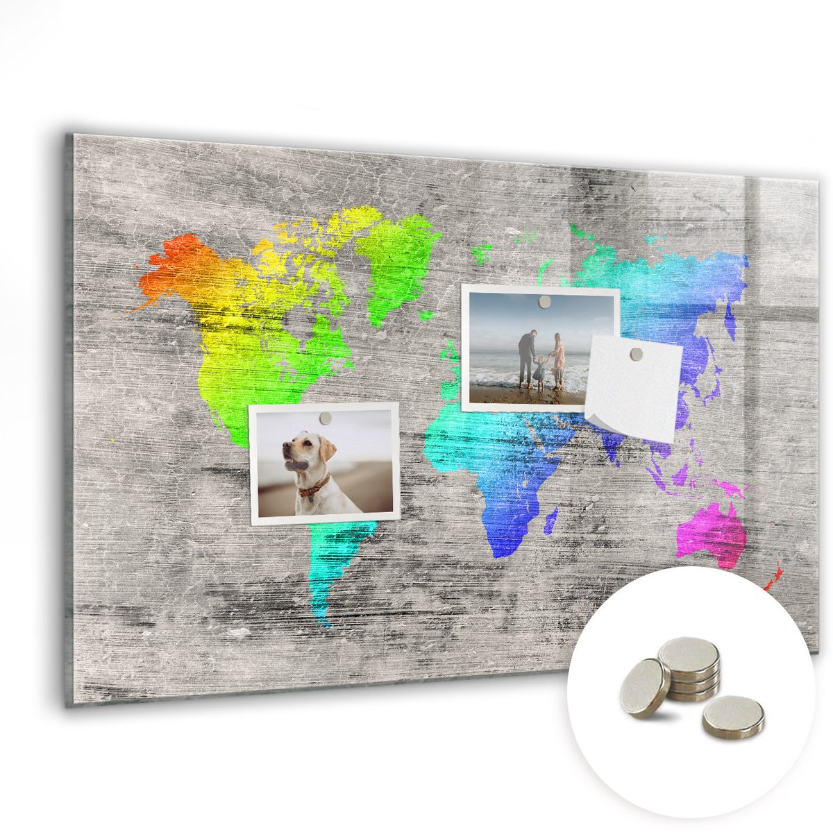 Coloray Magneetbord - Magneet Bord Wereldkaart - 60x40 cm - Veelkleurig Magneetbord - Memobord Keuken - Magnetisch Memobord Kaart - Foto Magneetbord - Magneetbord Muur
