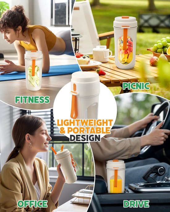 Blender - Draagbare Blender - Portable Blender - Blender Smoothie - 450 Ml -Bpa-Vrije - Draagbare Fles Met 12 Messen - Oplaadbare - Compact En Gemakkelijk Schoon Te Maken - Voor Smoothies, Shakes & Milkshakes van Merkloos — afbeelding 3