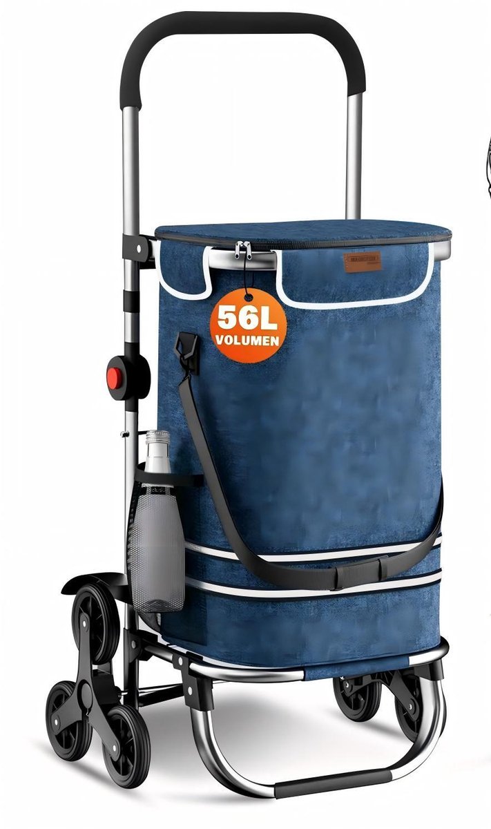2 In 1 Boodschappentrolley - Opvouwbaar Frame Van Aluminiumlegering - Afneembare waterdichte tas - Rolley met wielen voor trappen-Blauw